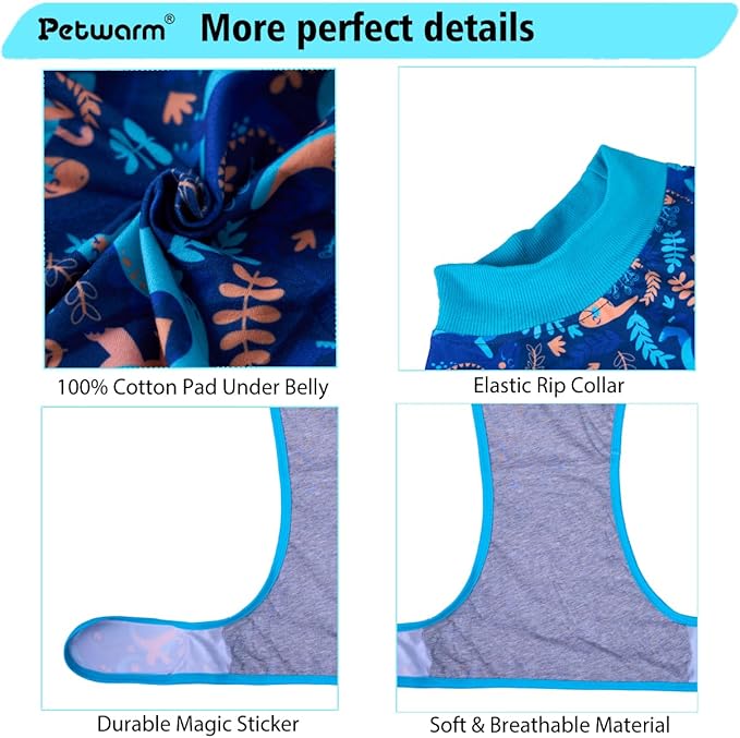 PetWarm Neutering Recovery Suit for Male Dogs, Pet Coat's Inner Clothes, Dog Cone Alternative After Surgery Suit for Dogs Female Male Dog Onesie for Spay Neuter, Dinosaur Pattern, Green, S