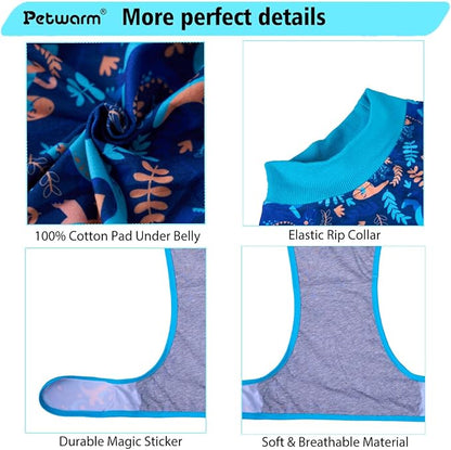 PetWarm Neutering Recovery Suit for Male Dogs, Pet Coat's Inner Clothes, Dog Cone Alternative After Surgery Suit for Dogs Female Male Dog Onesie for Spay Neuter, Dinosaur Pattern, Green, S