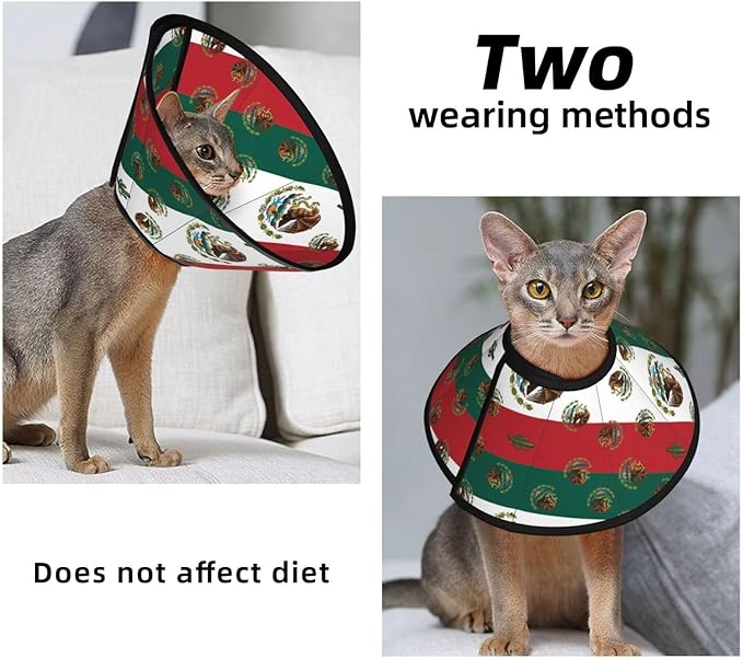 Protective Adjustable Dog Cones Mexican Flag, Soft Dogs Recovery Collars for Large Medium Small Dogs Cats, Prevent Licking After Surgery