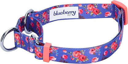 Blueberry Pet Spring Scent Inspired Rose Print Martingale Safety Training Dog Collar, Irish Blue, Medium, Heavy Duty Adjustable Collars for Dogs