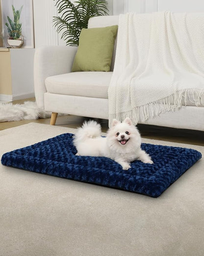 Washable Dog Bed Mat Dog Crate Pad Soft Fluffy Pet Kennel Beds Dog Sleeping Mattress for Large Jumbo Medium Small Dogs, 29 x 18 Inch, Blue