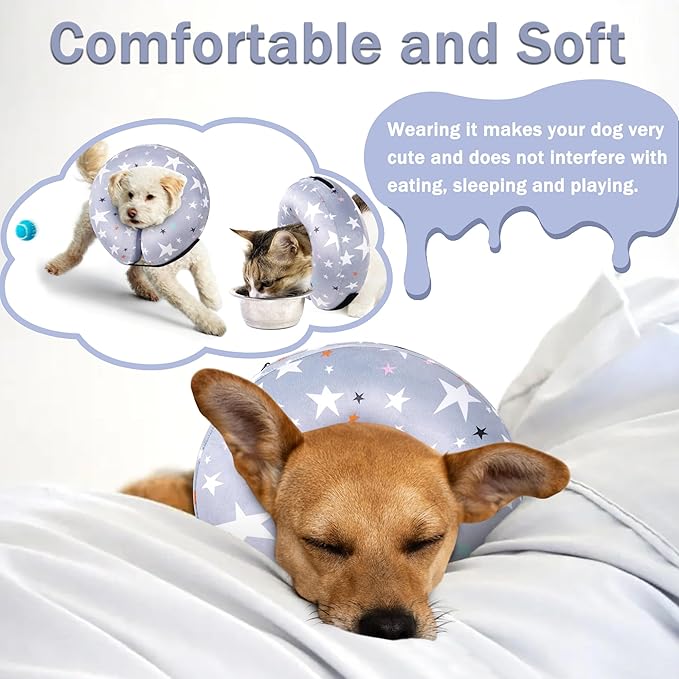 Recovery Donut Collar for Dogs & Cat,Inflatable Dog Cone Collar Alternative After Surgery,Soft Cone for Large Medium Small Dog,Adjustable Pet Neck Donut(Grey Star,Medium