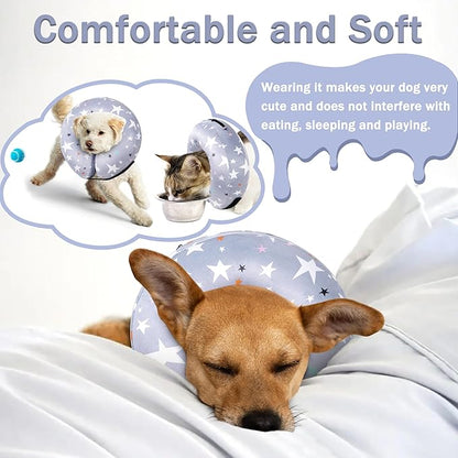 Recovery Donut Collar for Dogs & Cat,Inflatable Dog Cone Collar Alternative After Surgery,Soft Cone for Large Medium Small Dog,Adjustable Pet Neck Donut(Grey Star,Medium