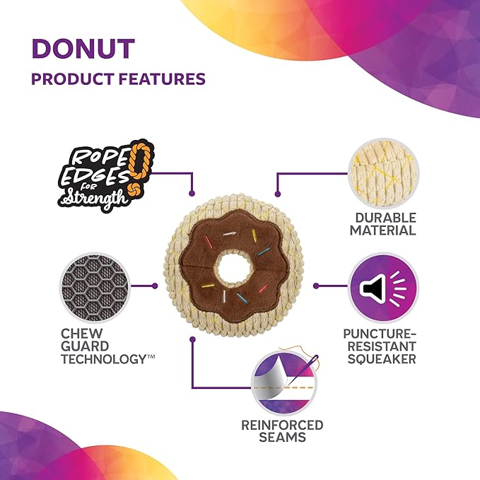 TrustyPup Tough 'N Fun Donut Squeaky Plush Dog Toy, Chew Guard Technology - Tan, Small (71148)
