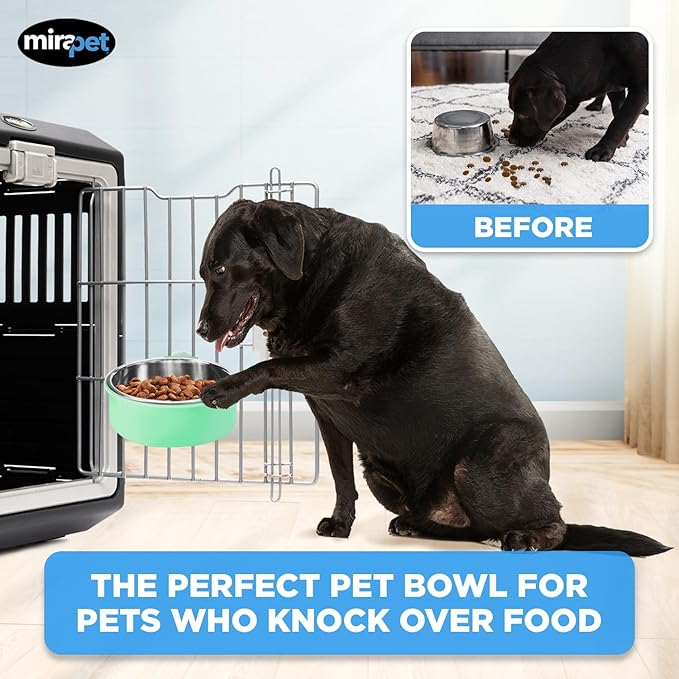 Mirapet's Dog Water Bowl & Cat Food Bowl Set of 2 - Multipurpose Pet Bowl Set - Premium Quality Cat Water Bowl Made for The Perfect Feeding Experience - No-Spill Dog Bowl for Crate (Large, Green)