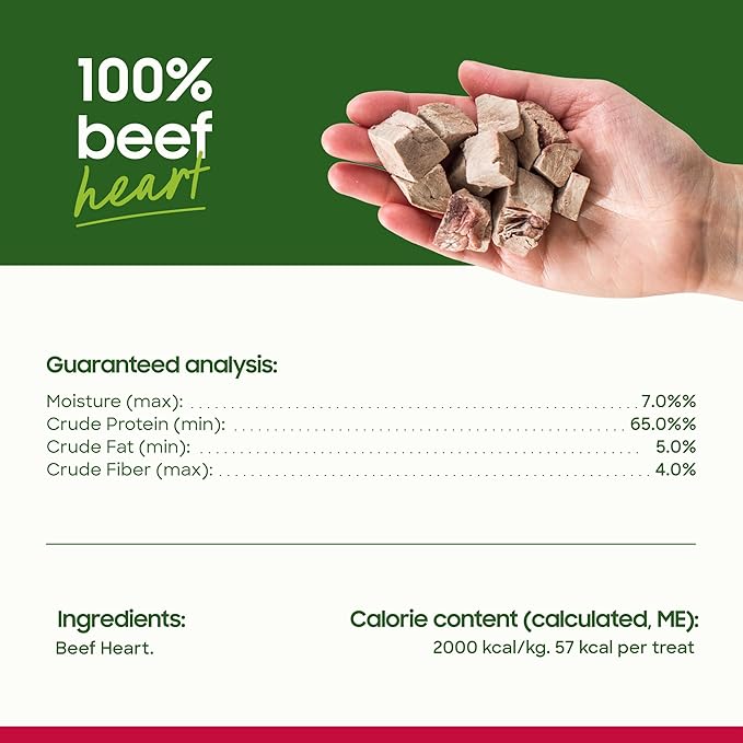 smallbatch Pets Premium Freeze-Dried Beef Heart Treats for Dogs and Cats, 3.5 oz, Made and Sourced in The USA, Single Ingredient, Humanely Raised Meat, No Preservatives or Anything Artificial Ever