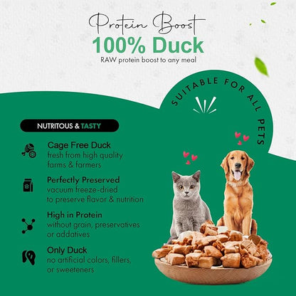 Duck Dog Treats | 100% Human Grade Freeze Dried Cat Treats, Single Ingredient | High Protein Cat & Dog Food Toppers | No Additives or Preservatives | Inspected & Tested in USA | 1.5 oz