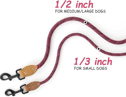 Mile High Life Small Dog Leash, Thin Rope Leash with Genuine Leather Connection and Heavy Duty Metal Clasp, Great for Small Medium Dogs(Pink,48 Inch-1/3)