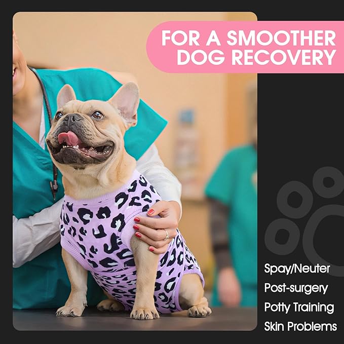 FUAMEY Recovery Suit for Dogs After Surgery,Soft Breathable Dog Bodysuit E-Collar & Cone Alternative Surgical Suit,Male Female Dog Neuter Spay Suits Anti Licking Wounds Onesie Purple Leopard S