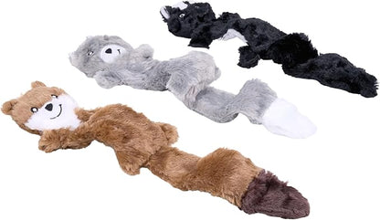 ZippyPaws Skinny Peltz - No Stuffing Dog Toy Pack to Keep Them Busy, for Medium and Large Dogs, Squeaky Pet Toys, Unstuffed Chew Toys, Soft Plush Variety Pack, Weasel, Skunk, and Wolf - 18"