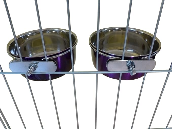 Ellie-Bo Pair of Dog Bowls for Crates/Cages or Pens, Small, 0.6 Litre, Purple