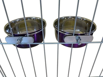 Ellie-Bo Pair of Dog Bowls for Crates/Cages or Pens, Small, 0.6 Litre, Purple