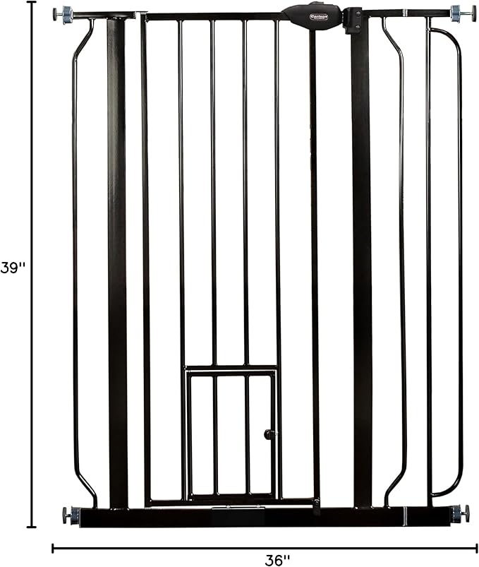 Carlson 36" Extra Tall Walk Through Dog Gate for Doorways & Bottom of Stairs, Metal Pet Gate with Small Pet Door, Expands 29.5”–36.5”, Black