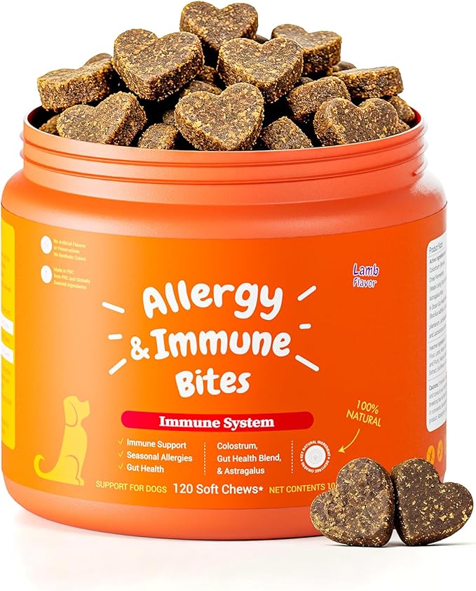 Multi-Symptom Dog Allergy Relief Chews with Probiotics - Soothe Itching, Ears, Paws - Lamb Flavored, 120ct
