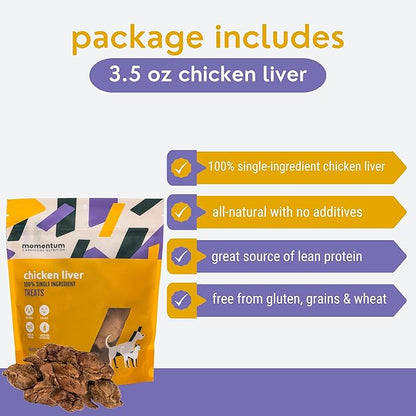 Momentum Carnivore Nutrition Freeze-Dried Chicken Liver Dog Treats & Cat Treats – Single-Ingredient, High-Protein, Grain-Free, Naturally Flavorful – Made in USA – 3.5 oz Bag