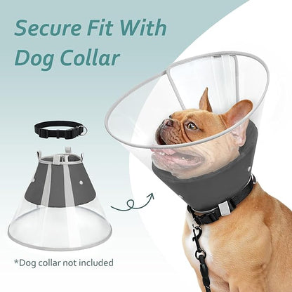 Dog Cone Collar with Snap-on Detachable Soft Liner, Lightweight Transparent Elizabethan Alternative to Stop Licking, for Spay Neuter Surgery Recovery, for Medium Large Small Dogs (Black,L)