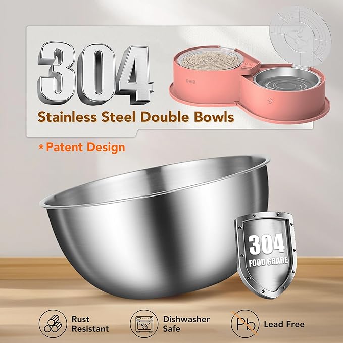Newget Stainless Steel Dog Bowl Set with Lids, 304 Metal Dual Food & Water Bowls for Dogs & Cats, Large Capacity Pet Feeder with Cover Keeps Food Fresh, Anti-Skid Dog Dish for Small/Medium/Large Pets