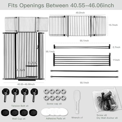 SHYUJAJIE 71 Inch Extra Tall Pet Gate with Small Cat Door, 29.55"-46.06" Adjustable Wide Dog Gate, Tall Cats Gates for Doorway, Stairs, House(Black)