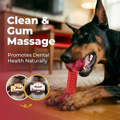 Apasiri Tough Dog Toys for Aggressive Chewers: Beef Flavored Long Lasting Dog Bones for Large Dogs, Heavy Duty Nylon & Rubber Dog Chew Toys to Keep Them Busy, Medium & Large Breed (20-80 lbs), Red