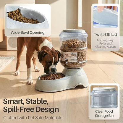 Flexzion Gravity Pet Feeder Food Dispenser (6-12 lb Size) Automatic Replenish Dry Food Storage Container Bowl for Small Medium Breed Dog Cat Animal Feeding Watering Fountain Supplies