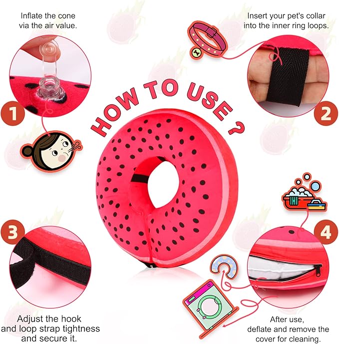 Pitaya Inflatable Dog Donut Collar, Soft Recovery Cone for Large, Medium & Small Dogs & Cats, Adjustable E Collar, Does not Block Pet Vision