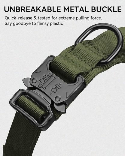 Joytale Tactical Dog Collar with Handle and Metal Buckle, Heavy Duty Padded Military Collar with 2 Patches for Training, Adjustable for XLarge Dogs, ArmyGreen, XL