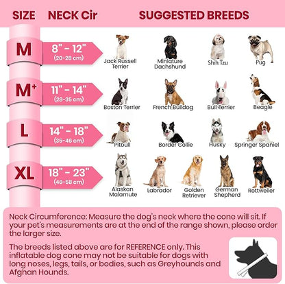 BARKLESS Dog Cone, Inflatable Dog Cone After Surgery, Soft Surgery Collar with Enhanced Anti-Licking Guard Shield for Pets, Patented Protective Donut Collar (Hot Pink, L (Neck: 14"-18"))