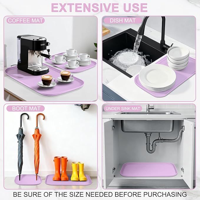 Smilool Silicone Pet Food Mat with Raised Edge for Food and Water Bowl, Dog Feeding Mats, Cat Food Trays for Floor Waterproof, Rubber Tray for Dogs and Cats, 24 x 16 x 0.8 Lavender