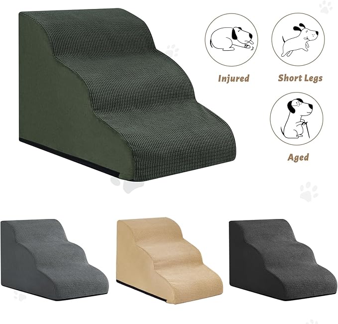 Aodisman 3-Step Dog Ramp and Stairs for Sofa and Chair - Non-Slip Sturdy Pet Steps for Small Dogs and Cats,15.7" H,Green