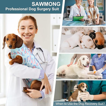 SAWMONG Recovery Suit for Dogs After Surgery, Dog Recovery Suit Breathable Polyester, Pet Spay Surgical Suit Female Male, Dog Onesie Body Suit Substitute E-Collar Cone(Blue Leopard,M)