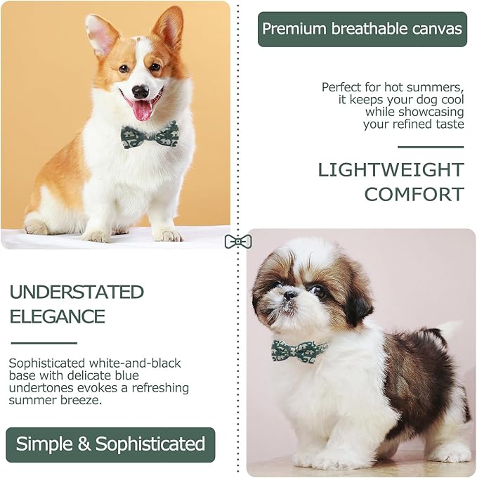 Bowtie Collars for Small Dogs, Elegant Puppy Collars, Tiny Dog Collars with Bowtie Adjustable 9.8"-13.8", Green, S