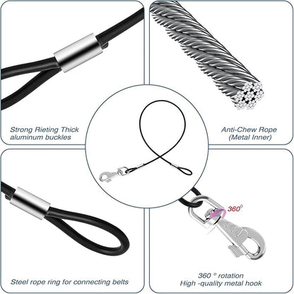 2 Pack Chew Proof Leash Extension Heavy Duty Dog Leash Extender Chew Proof Dog Leashes Non-Tangle Connect Leashes for Any Collar Harness, Black