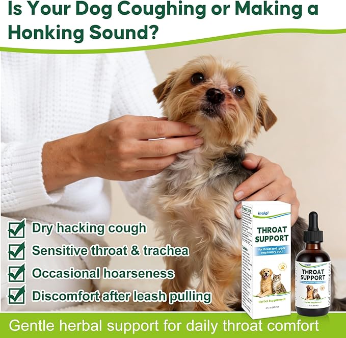 Throat Support for Dogs – Trachea & Respiratory Support Drops for Collapsed Trachea, Occasional Cough & Throat Discomfort – Slippery Elm & Mullein – for Dogs & Cats – Liquid Formula, 2 fl oz