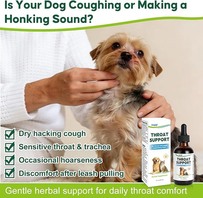 Throat Support for Dogs – Trachea & Respiratory Support Drops for Collapsed Trachea, Occasional Cough & Throat Discomfort – Slippery Elm & Mullein – for Dogs & Cats – Liquid Formula, 2 fl oz