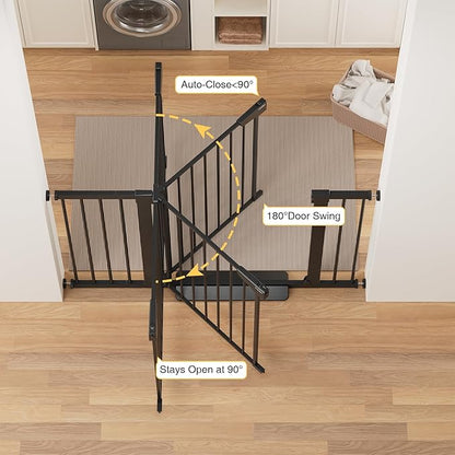 Cumbor 48" Auto Close Baby Gate & Cumbor 2 Pack 48" Dog Gate, Durable Child Gate for Stairs, Doorways, Easy Walk Thru Dog Gate for House for Doorways