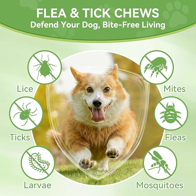 Dog Flea and Tick Chewables for Dogs 200Ct, Natural Support Supplement, Flea Supplement for Dogs, Flea and Tick Chews for Dogs Puppies, All Breeds & Sizes, Digestive Health