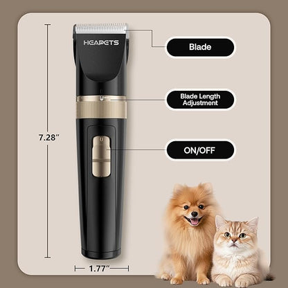 HEAPETS Dog Clippers for Grooming, Low Noise, Electric Quiet, Adjustable Clipper Comb, Rechargeable Cordless Dog Hair Clippers for Dogs Cats Pets, Black