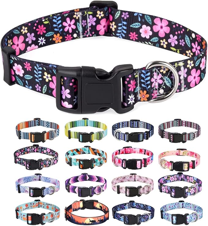 Mihqy Dog Collar with Bohemia Floral Tribal Geometric Patterns - Soft Ethnic Style Collar Adjustable for Small Medium Large Dogs(Floral,XS)
