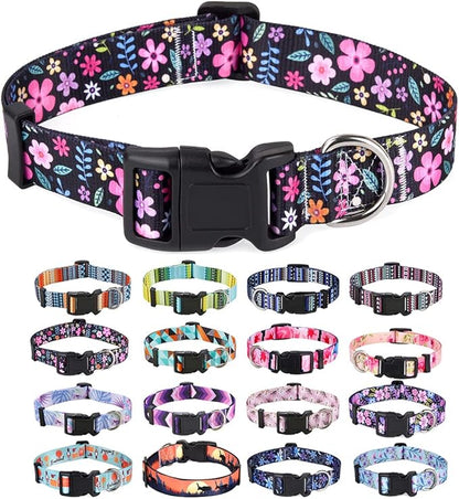 Mihqy Dog Collar with Bohemia Floral Tribal Geometric Patterns - Soft Ethnic Style Collar Adjustable for Small Medium Large Dogs(Floral,XS)