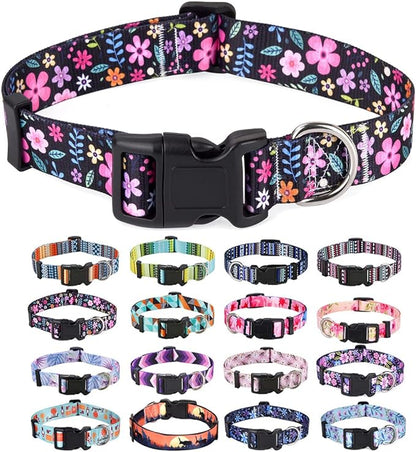 Mihqy Dog Collar with Bohemia Floral Tribal Geometric Patterns - Soft Ethnic Style Collar Adjustable for Small Medium Large Dogs(Floral,L)