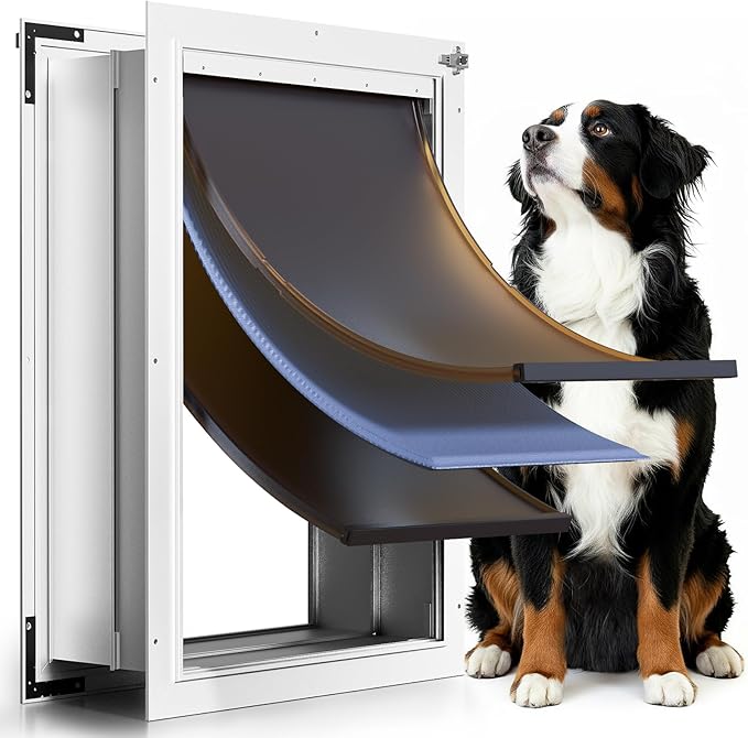 3-Flap Insulated Aluminum Dog Door for Walls, Heavy-Duty Telescoping Pet Door with Dual Security Locks & Magnetic Flaps, Closing Panel, XLarge, Pets Up to 220 LB