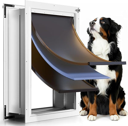 3-Flap Insulated Aluminum Dog Door for Walls, Heavy-Duty Telescoping Pet Door with Dual Security Locks & Magnetic Flaps, Closing Panel, XLarge, Pets Up to 220 LB