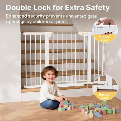 Cumbor 2 Pack 29.7-51.5" Extra Wide Baby Gate for Stairs, Easy Walk Through Dog Gates for Doorways, Pressure Mounted Pet Gate Indoor, Safety Auto-Close Child Gate for Kids with 4 Wall Cups, White
