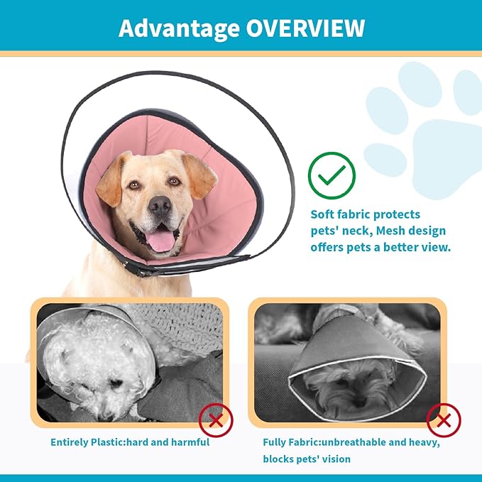 Pet Dog Cone Collar to Stop Licking, Soft Comfy Cones for Large Medium Small Dogs After Surgery, Cone of Shame for Dogs Head Neck Elizabethan Collar-Pink-XL