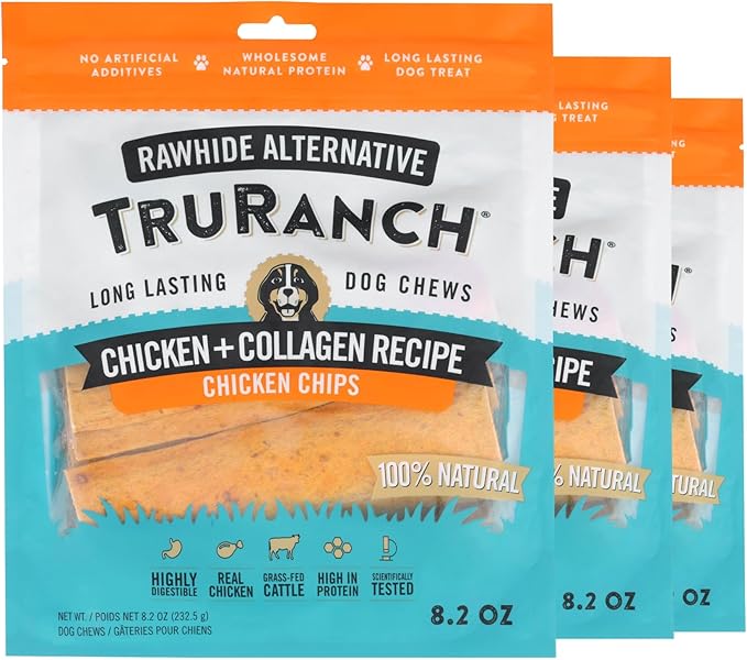 TRURANCH Collagen Chips - Collagen Dog Treats - Long Lasting Healthy Joint Support - Rawhide Alternative Chips - Skin & Coat Health - Made with Real Chicken, Value Pack, 3 Bags, 1.5 lbs