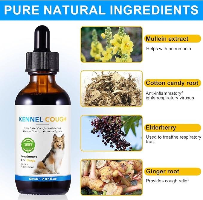 Dog Cough Treatment - Kennel Cough Drops for Dogs, 100% Natural Cough Supplement for Dogs, Allergy Relief Supplement for Dogs, Herbal Drops for All Breeds & Sizes