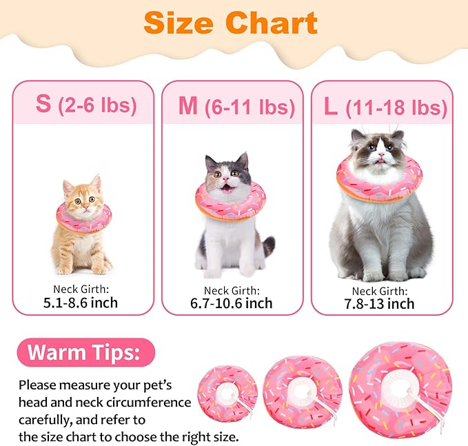 Cat Cone Collar Soft, Comfortable Cat Donut Collar After Surgery, Adjustable Elizabethan Recovery Collars & Cones to Stop Licking, Lightweight Neck Collar Soft Cone for Cats Kitten (Pink, Medium)