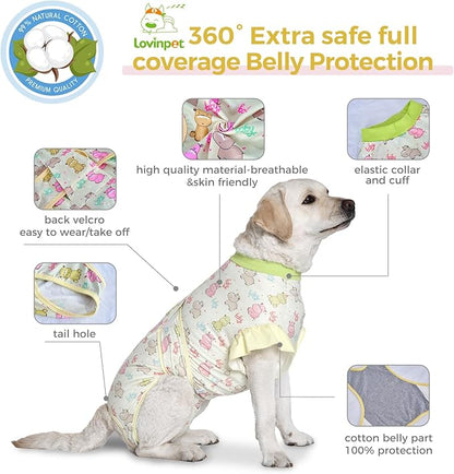 LovinPet Dog Recovery Suit - Medium Large - Professional Large Dog Recovery Suit Abdominal Wound Surgical Clothes Post-Operative Vest E-Collar Alternative Recovery,Hippo,Yellow,XXL