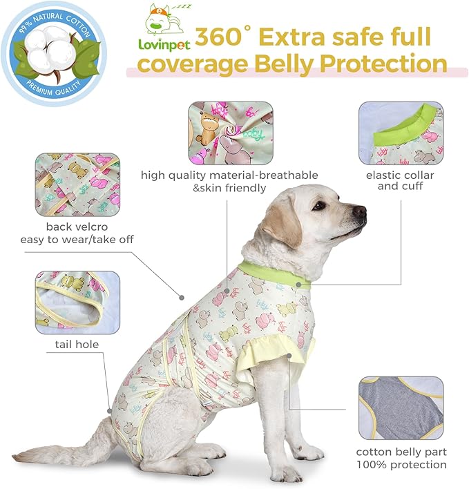 LovinPet Dog Recovery Suit - Medium Large - Professional Large Dog Recovery Suit Abdominal Wound Surgical Clothes Post-Operative Vest E-Collar Alternative Recovery,Hippo,Yellow,L