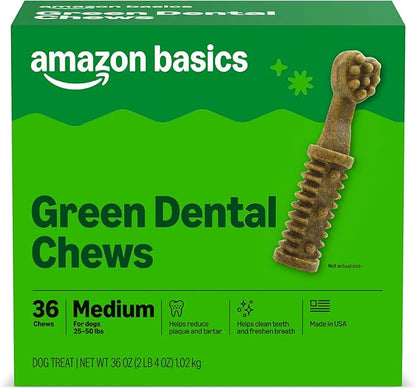 Amazon Basics Dental Dog Treats to Help Clean Teeth & Freshen Breath for Medium Dogs, Unflavored, Per Pack: 36 Count, 2.25 pounds (Previously Wag)
